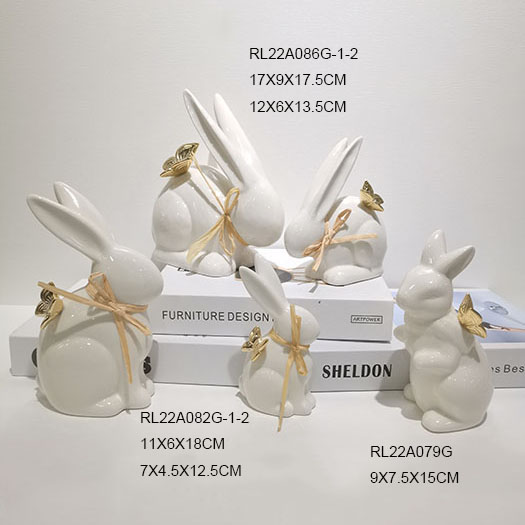 White Ceramic Rabbit with Golden Butterfly