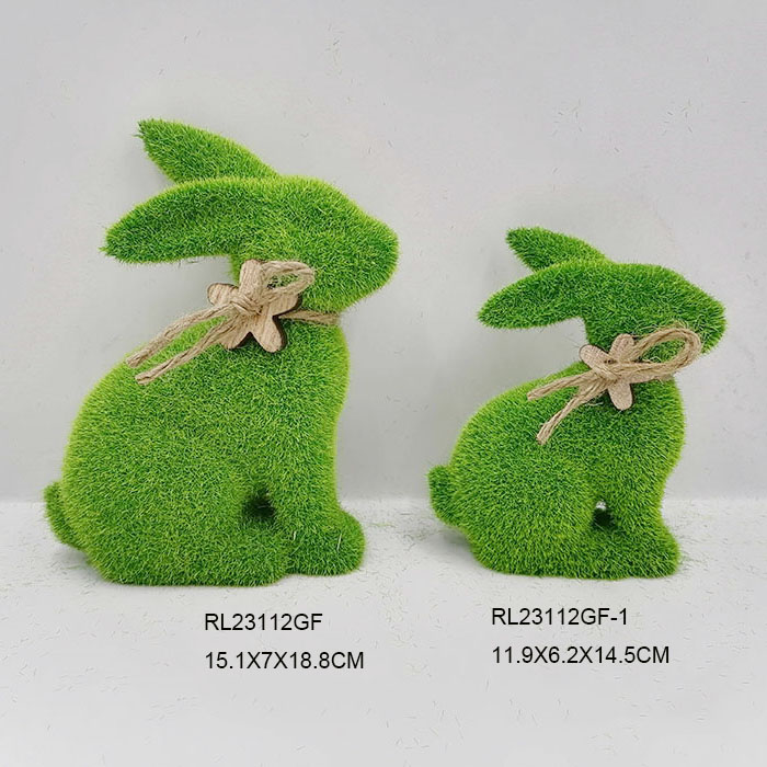 Flocking Green Grass Rabbits For Garden Decoration