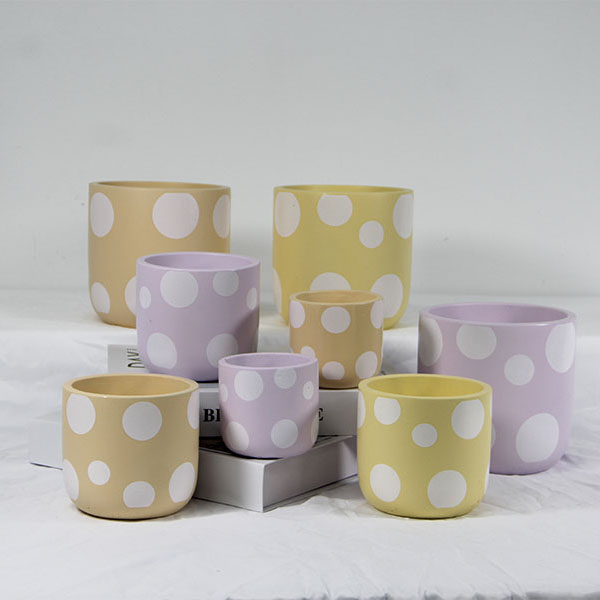Cement Flower Pot With Dots and Chevron Printing