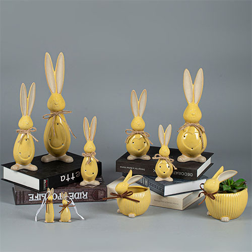 Yellow Stoneware Decor Rabbits for 2025 Decoration